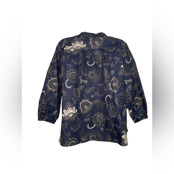 Tucker NYC Navy Paisley Blouse 100% Cotton Size Small - Picture 3 of 7